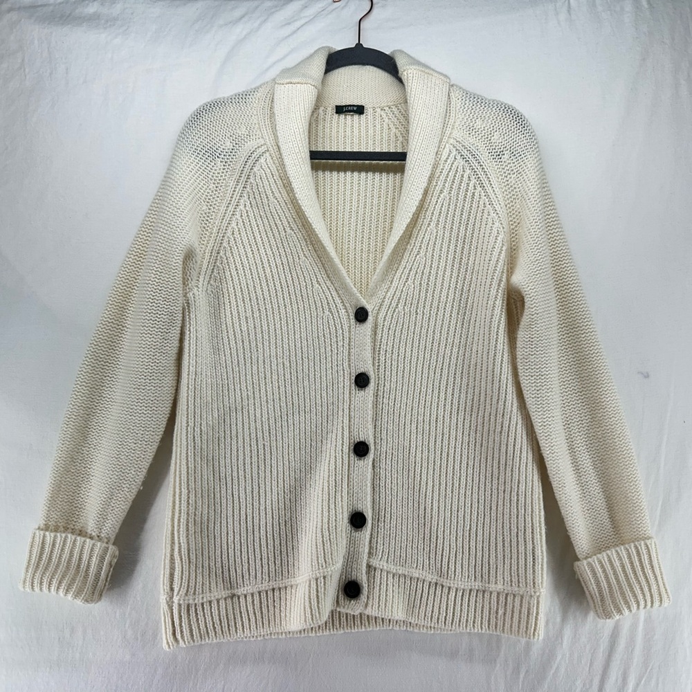 J. Crew Women’s Shawl‎ Collar Button Front Cardigan Cream Knit Sweater Size M